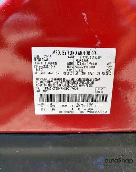 2017 Ford Explorer Xlt from USA, damaged, VIN 1FM5K7DH7HGC47037